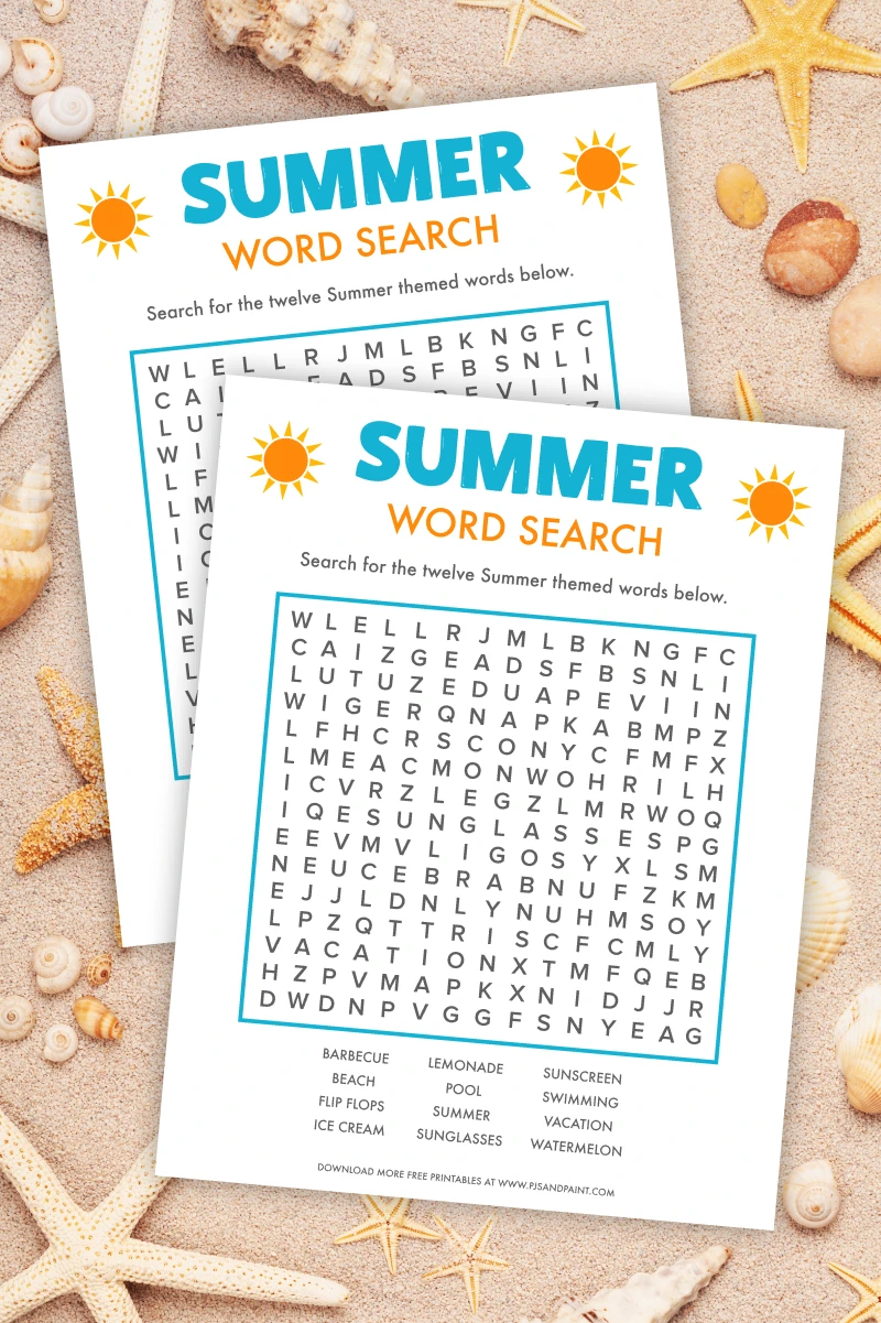 free printable summer word search pjs and paint