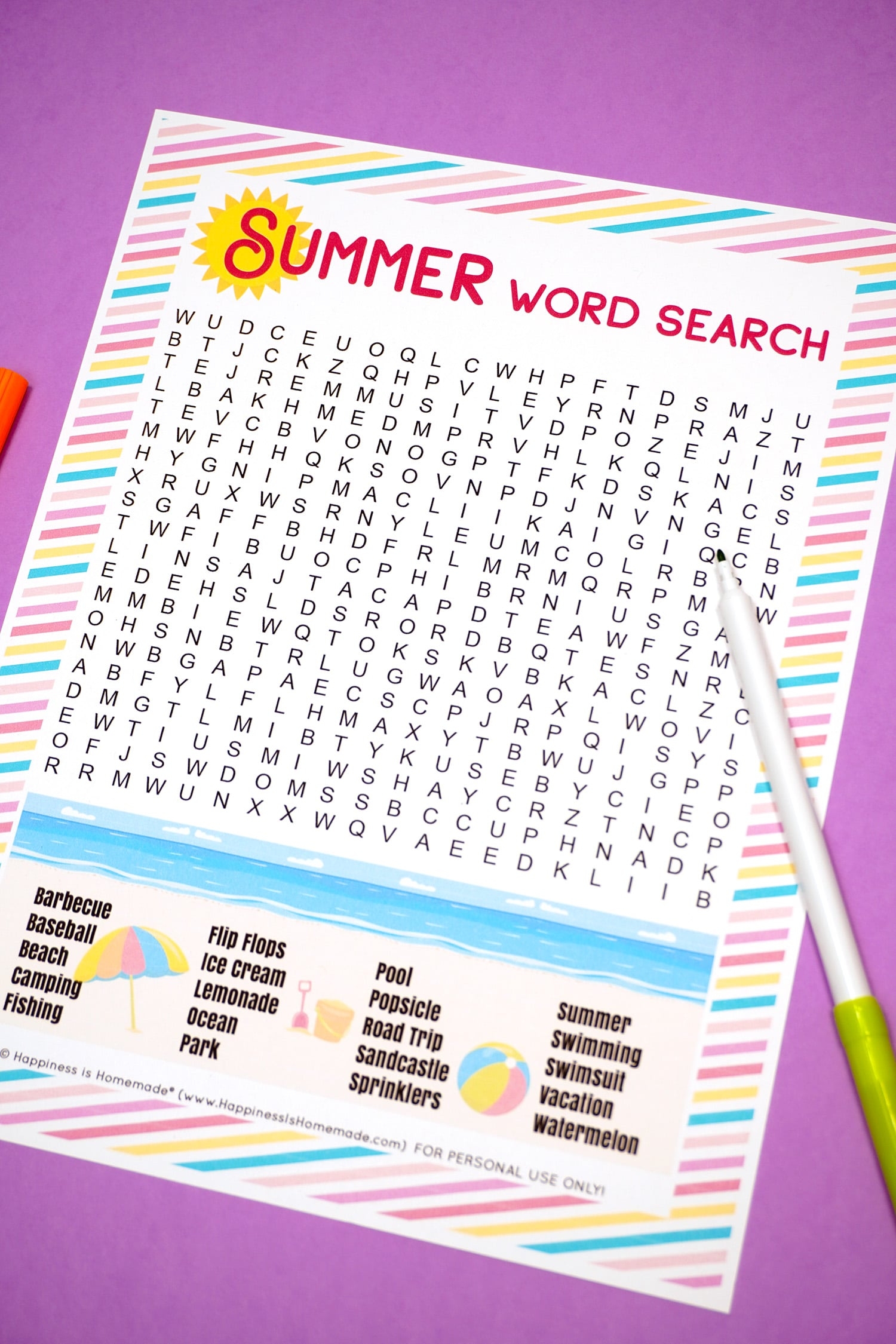 Summer Word Search Printable Activities