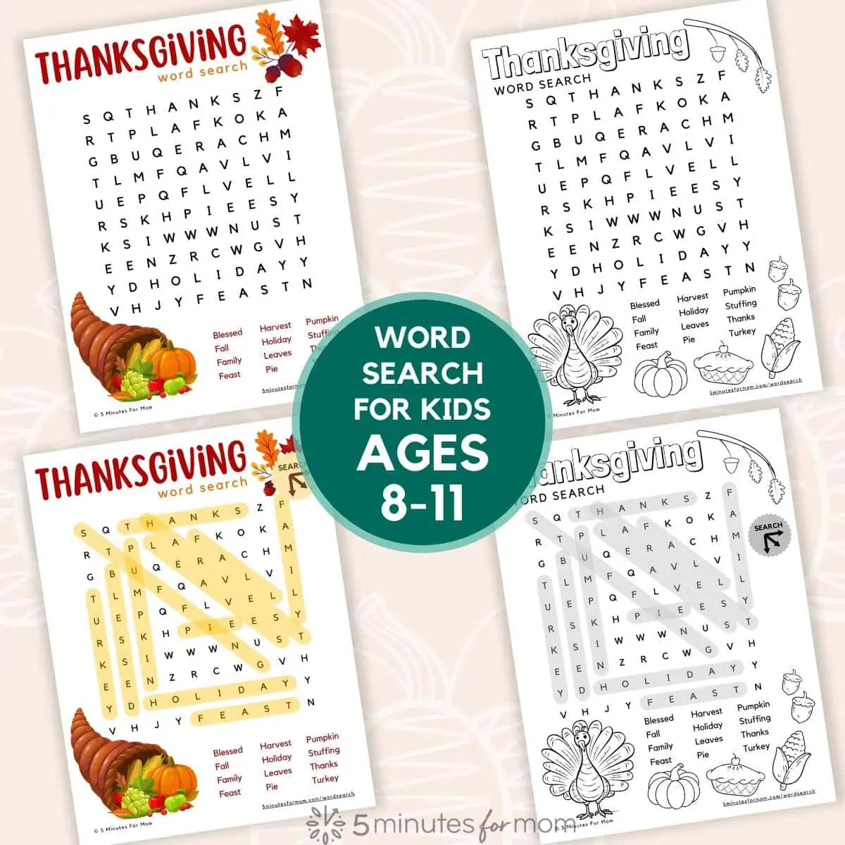 free printable thanksgiving word search for kids
