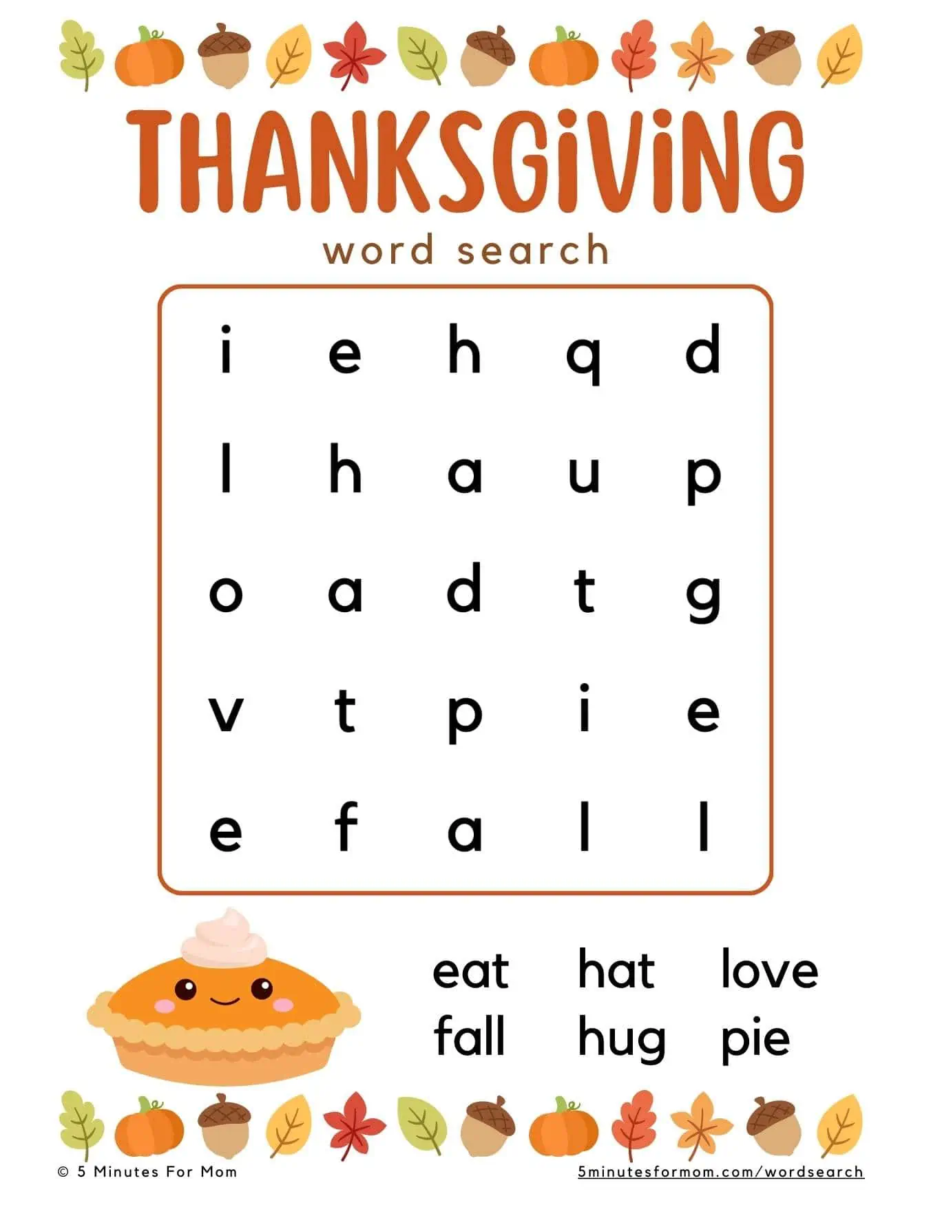free printable thanksgiving word search for kids