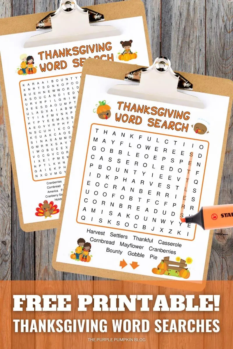 Free Thanksgiving Word Search Printables