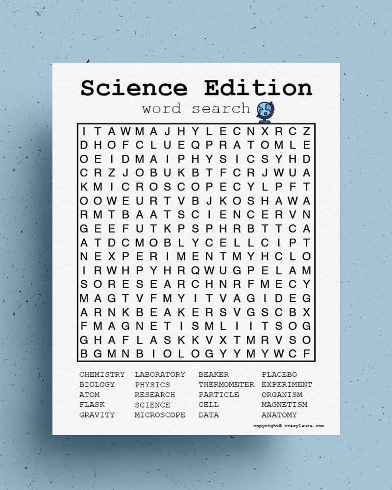 free science word search printable games for kids crazy laura