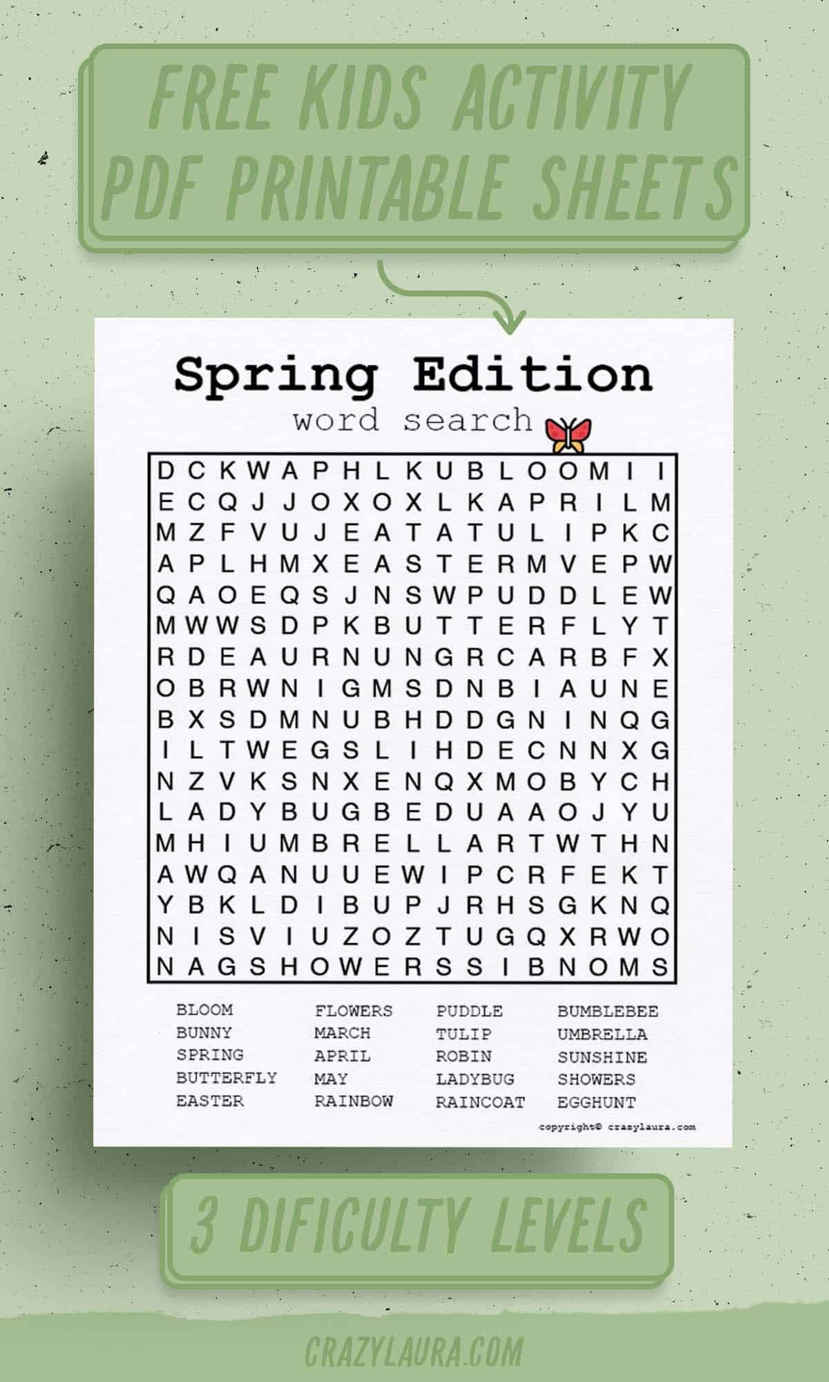 free spring word search printable game sheets for