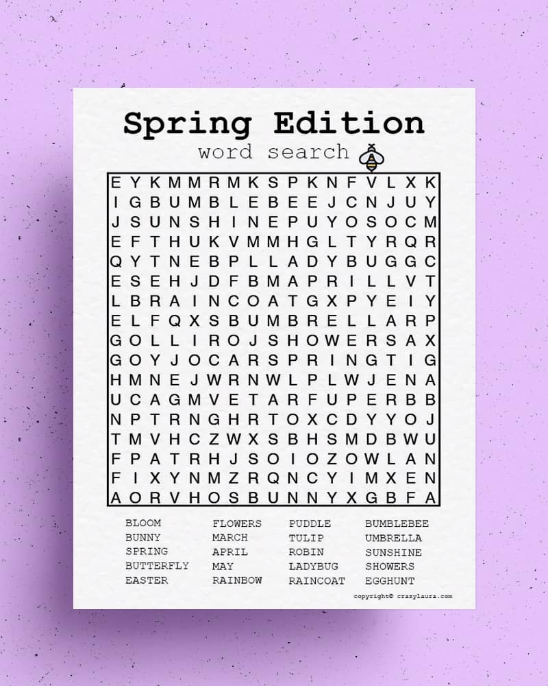 free spring word search printable game sheets for