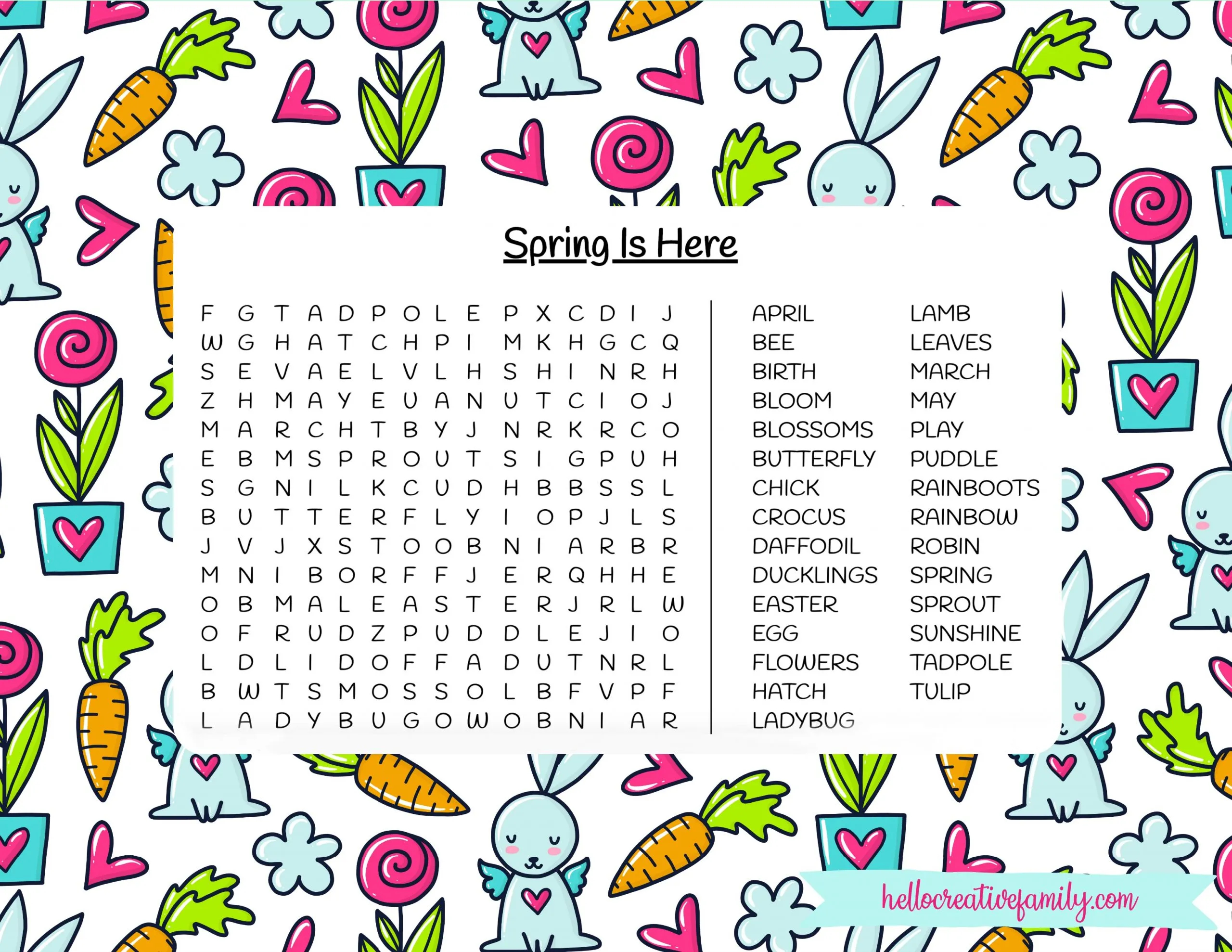 free spring word search printable hello creative family