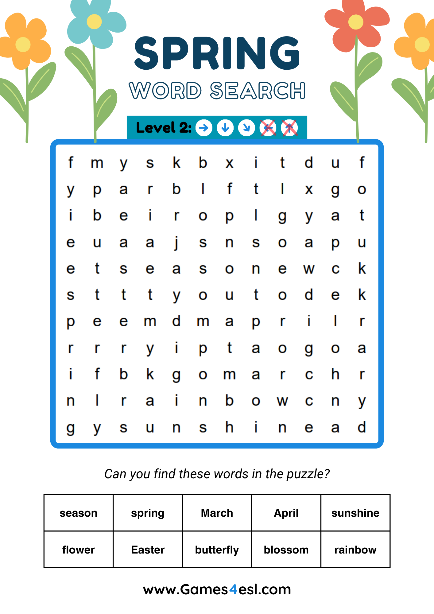 Spring Word Search Free Printable