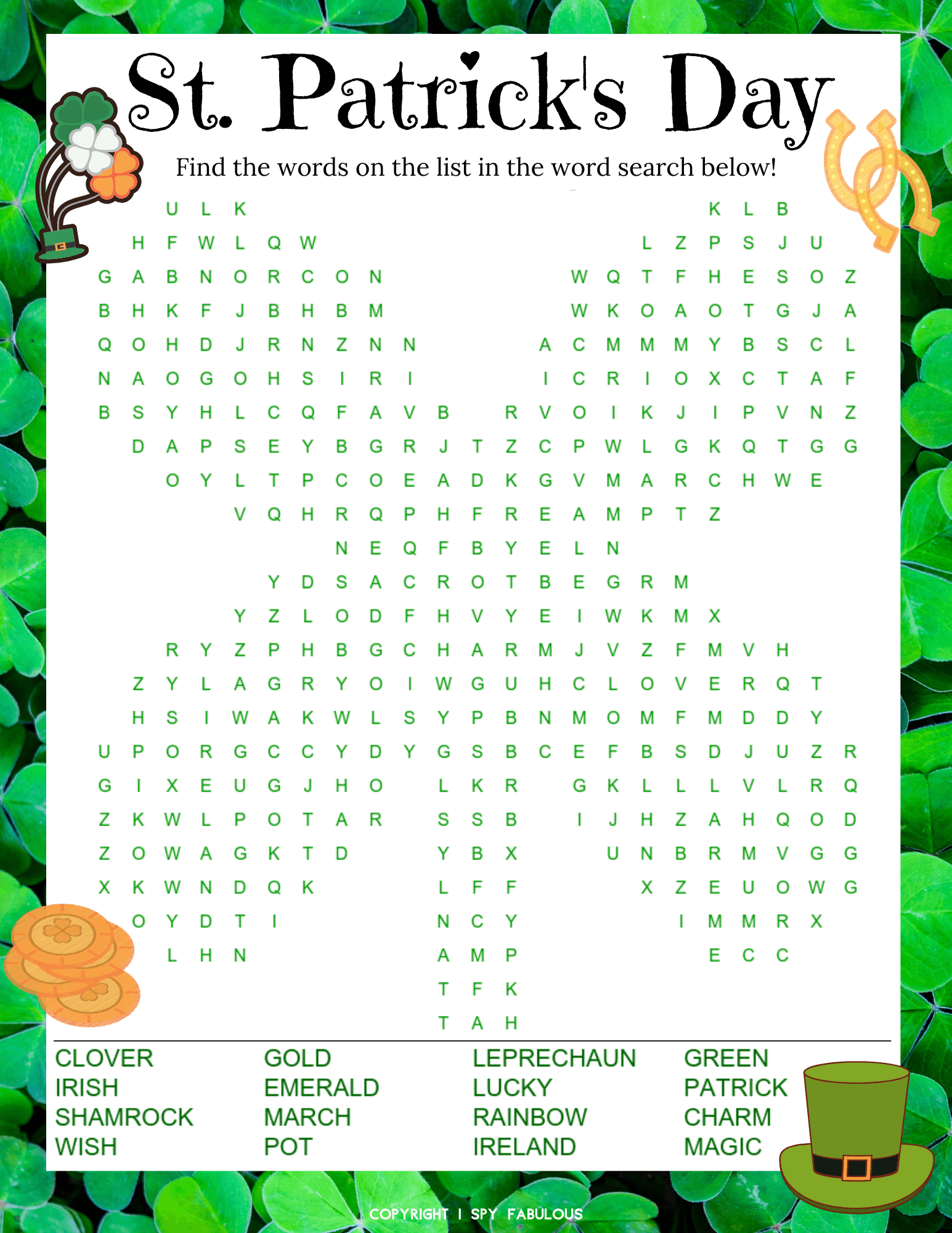 St Patrick's Day Word Search Printable Pdf