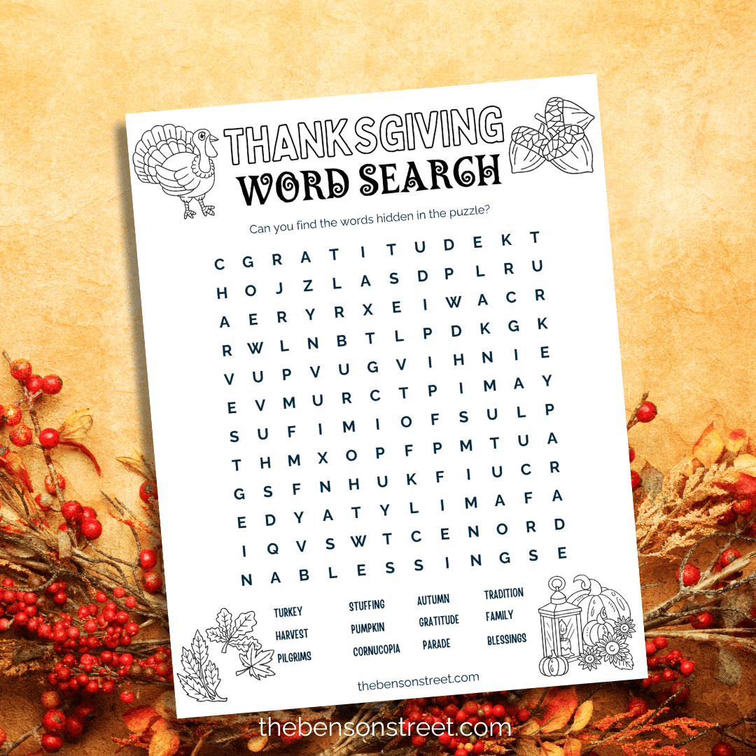 free thanksgiving word search printable for kids the benson street
