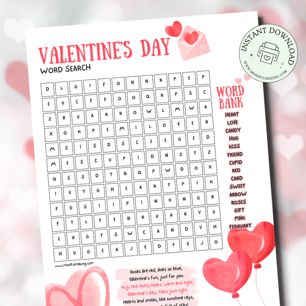 Free Valentine s Wordsearch Printable For Kids Mindfulmazing