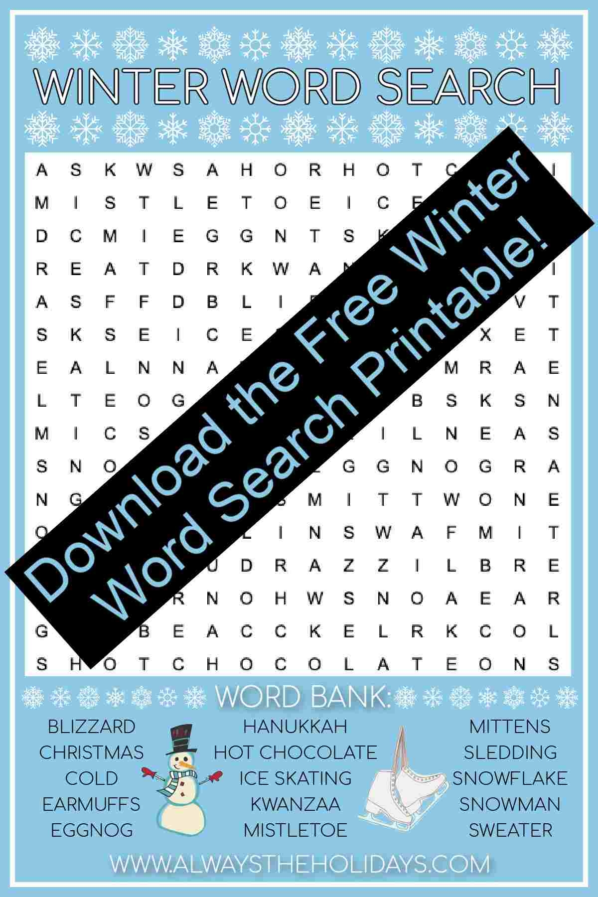 free winter word search printable with answer key included
