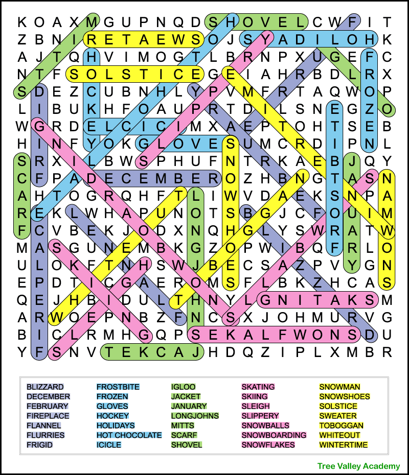 free winter word searches for kids tree valley academy