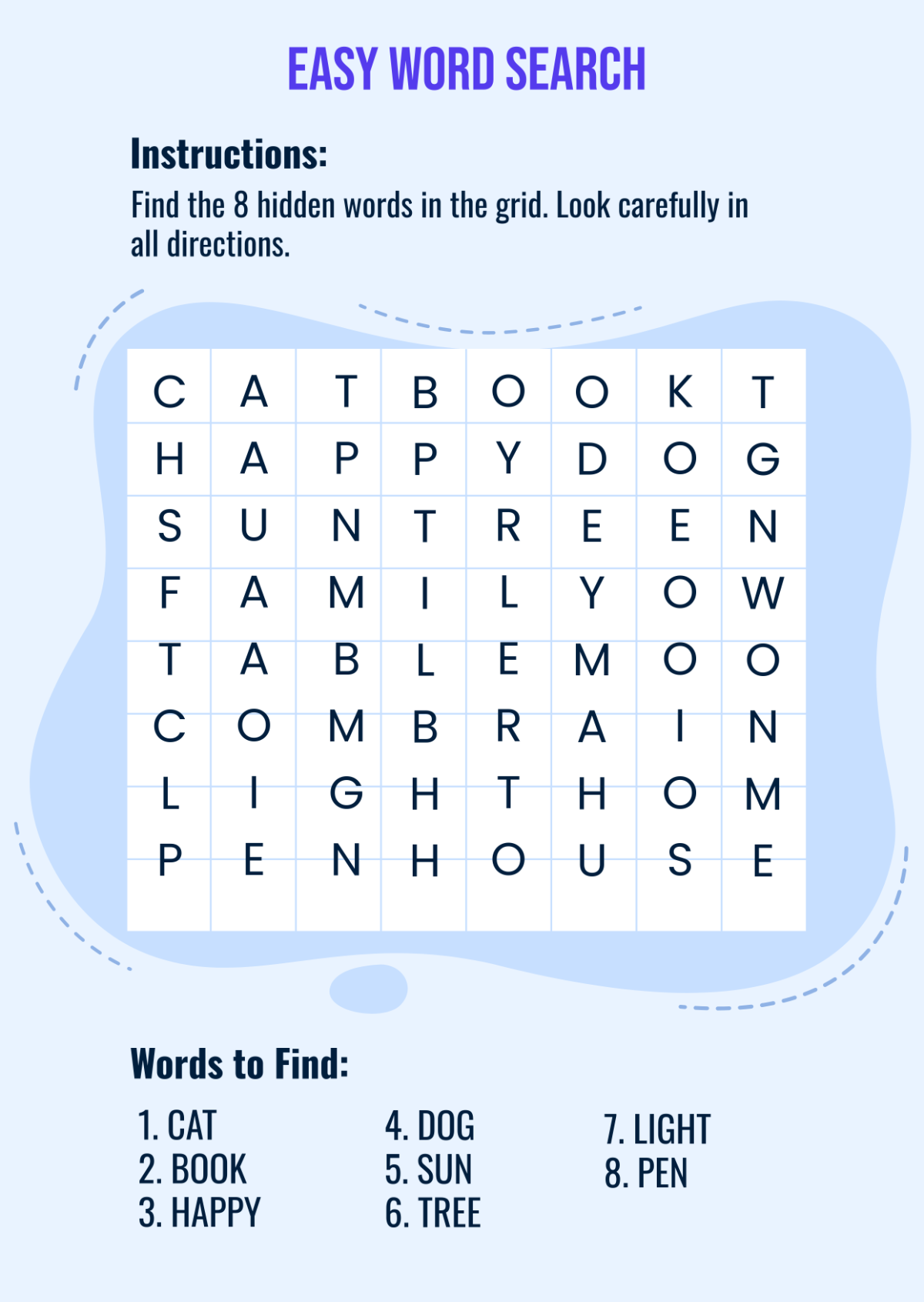 Free Word Search Puzzle Template To Edit Online
