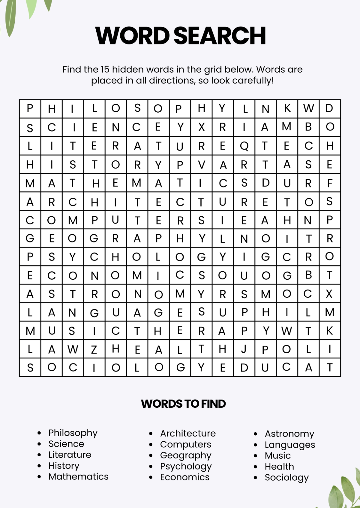 Free Word Search Templates To Edit Online