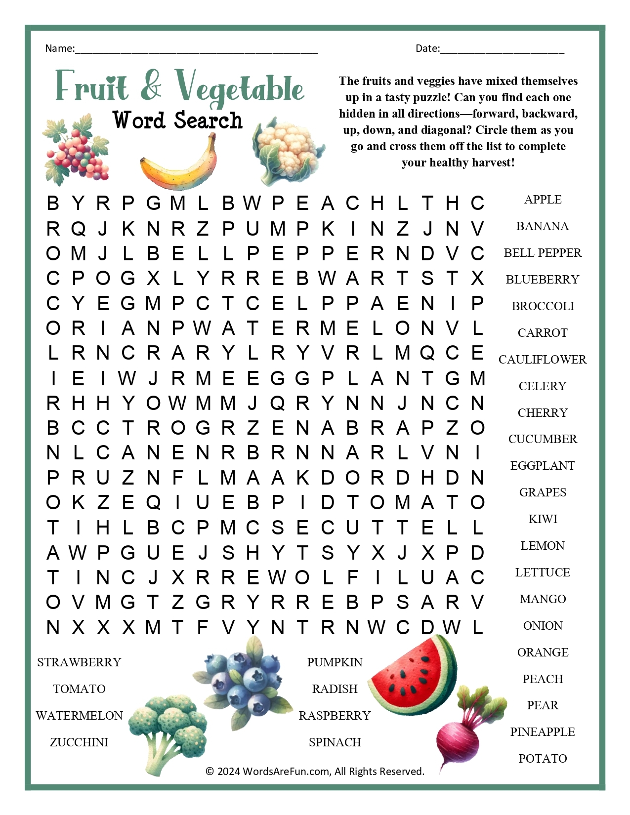 Word Search Food Printable
