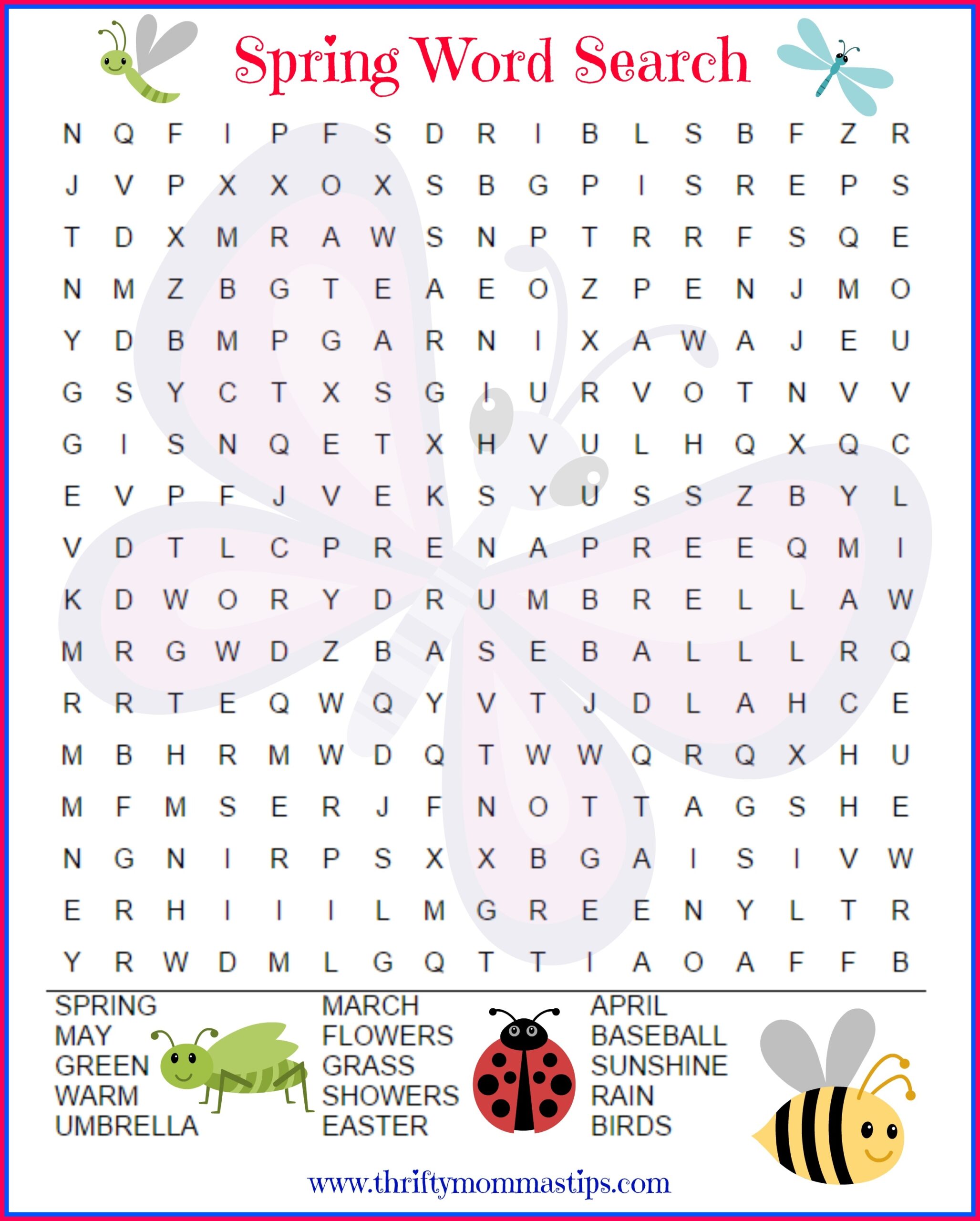 fun spring word search for kids thrifty mommas tips