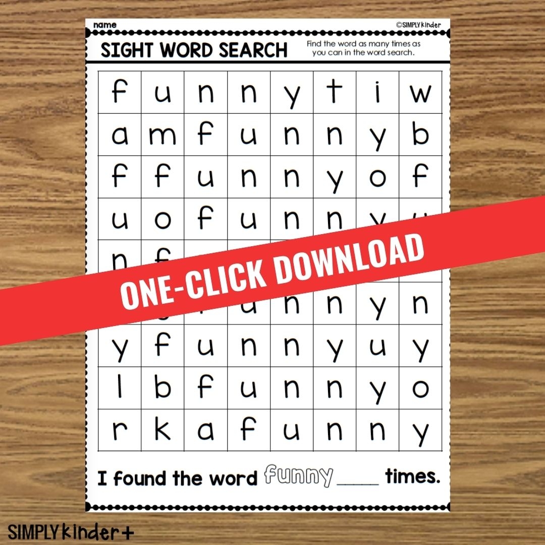 Funny Sight Word Search Dolch PrePrimer Simply Kinder Plus