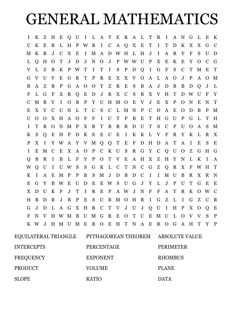 GENERAL MATHEMATICS Word Search WordMint