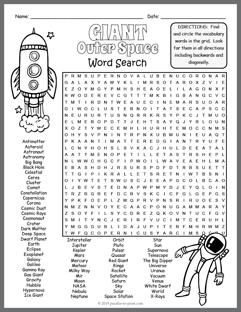 giant outer space themed word search puzzle worksheet activity made by teachers