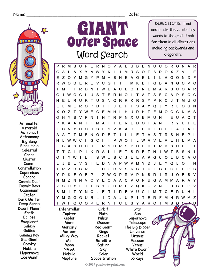 giant outer space themed word search puzzle worksheet activity made by teachers