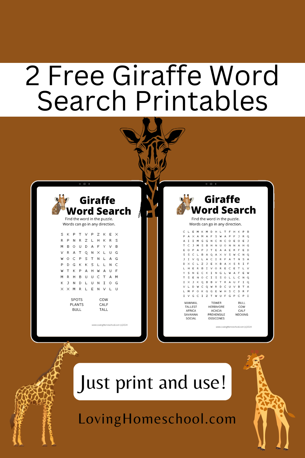 giraffe word search printables lovinghomeschool
