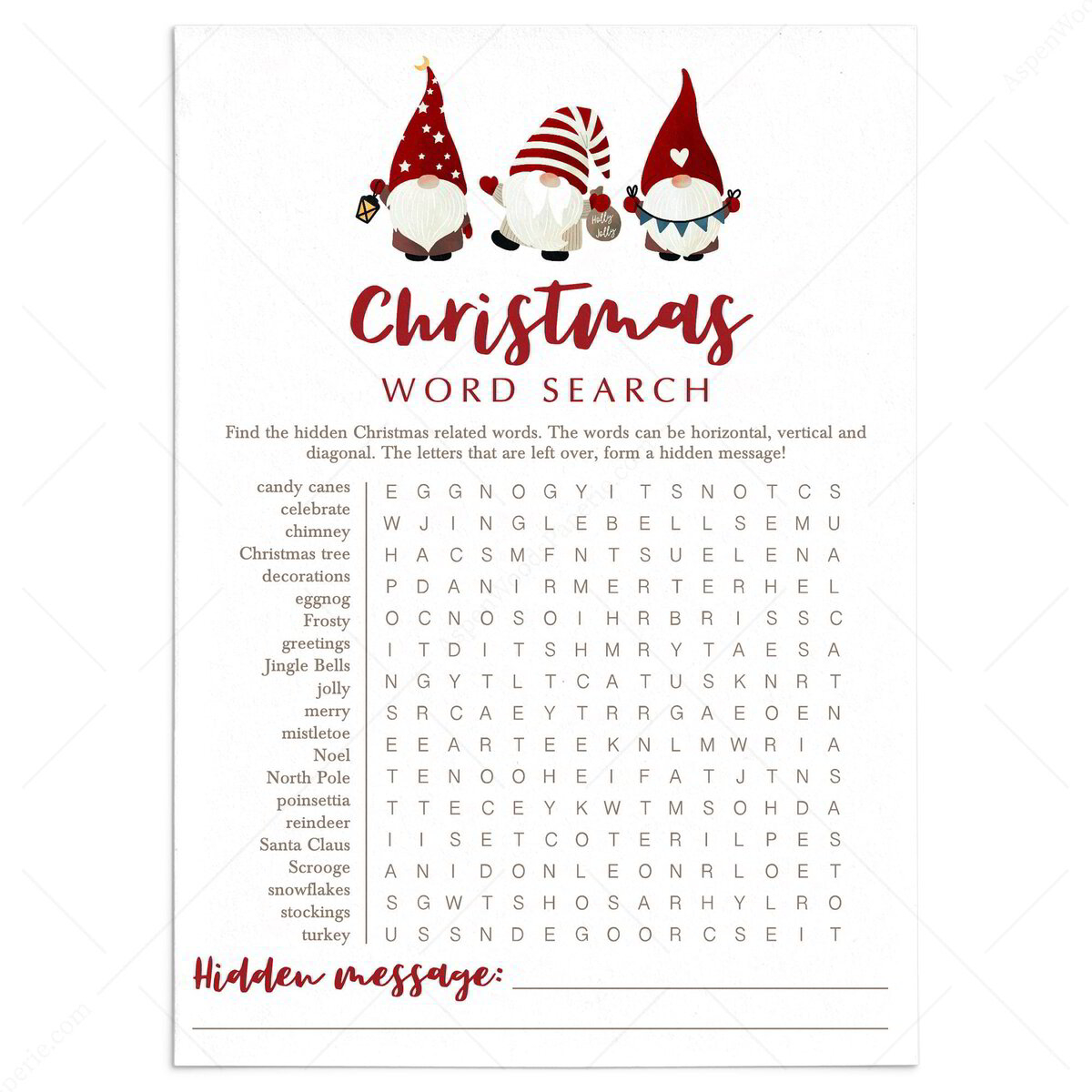 gnomes christmas word search puzzle kids and adults