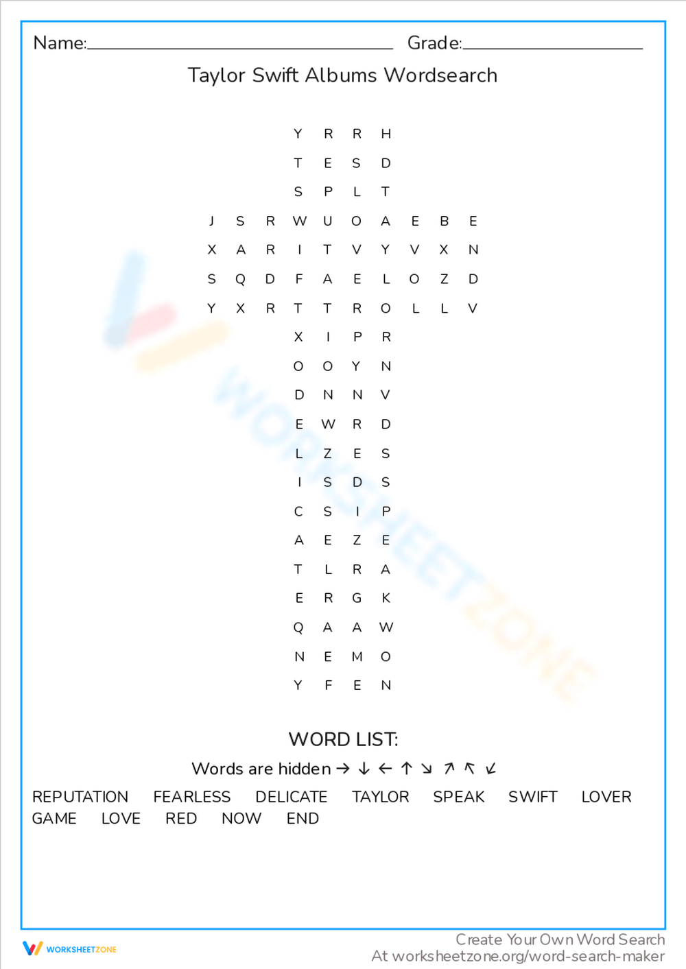 Grade 4 Music Word Search