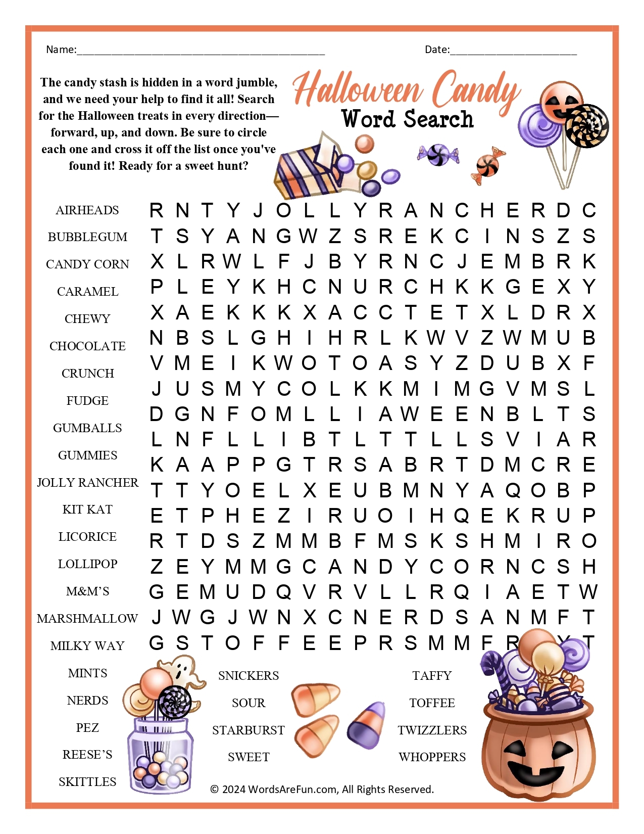 Printable Word Search Halloween