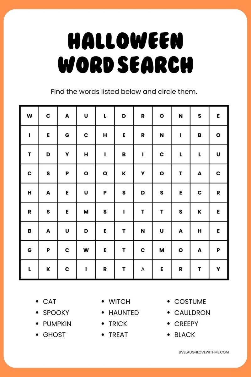Free Printable Halloween Word Search For Kids
