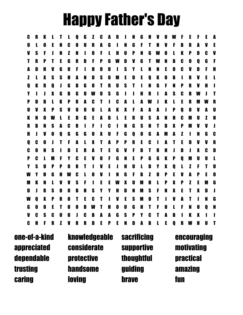 Father's Day Word Search Printable Free