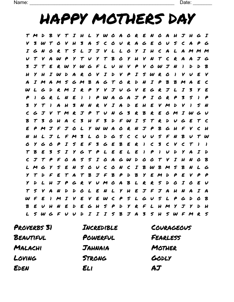 HAPPY MOTHERS DAY Word Search WordMint Worksheets Library