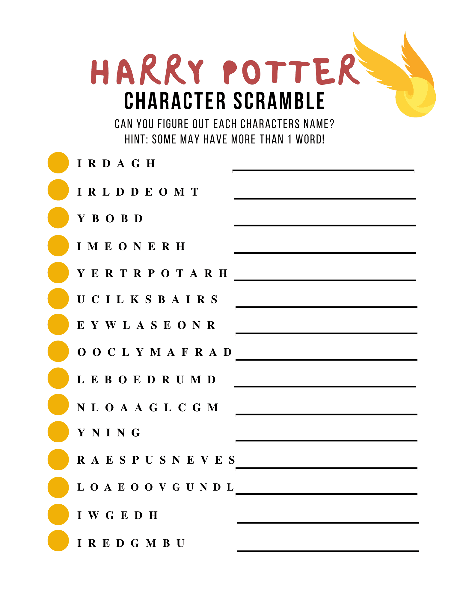 Harry Potter Activity Sheets More Than Thursdays