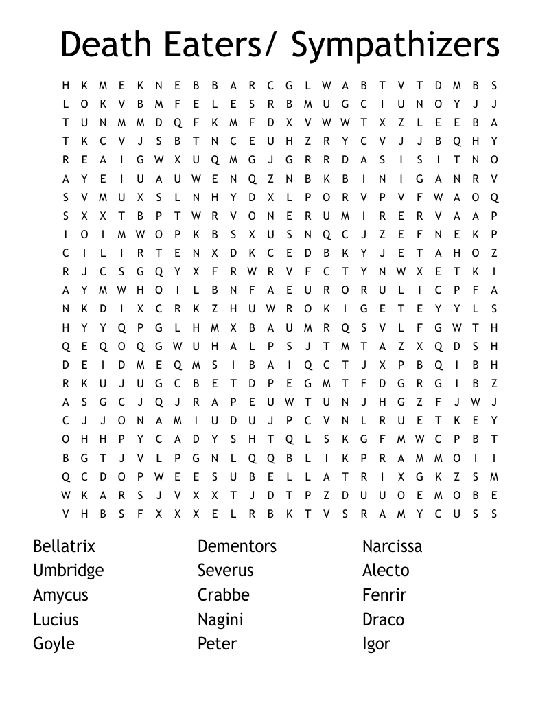 Harry Potter Characters Word Search WordMint