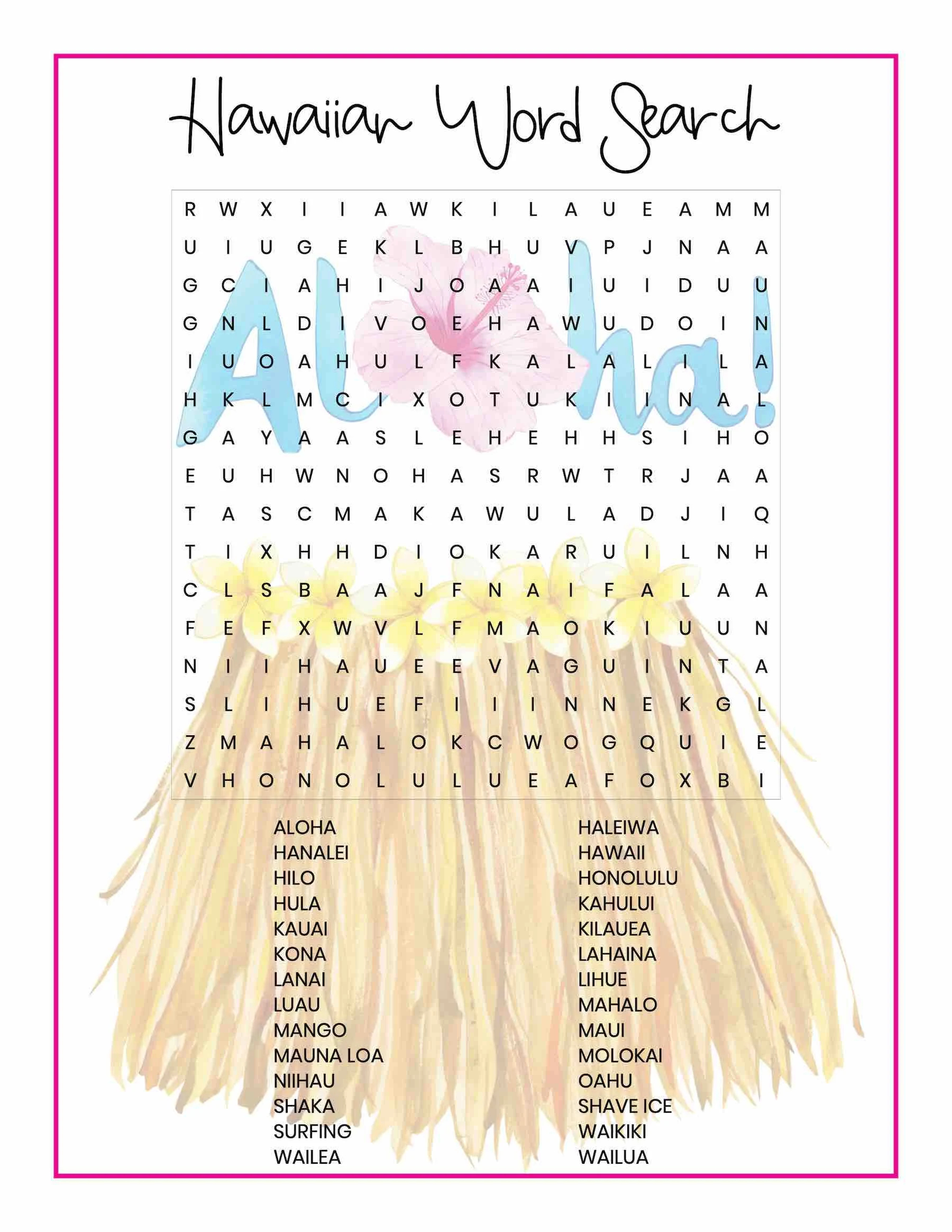 hawaiian word search printable for kids etsy