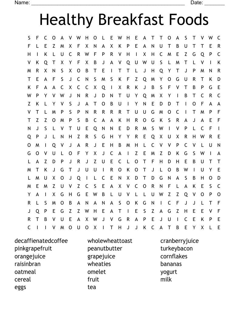 Food Word Search For Kids