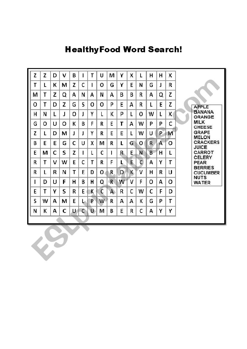 Healthy Food Word Search Puzzles Printable