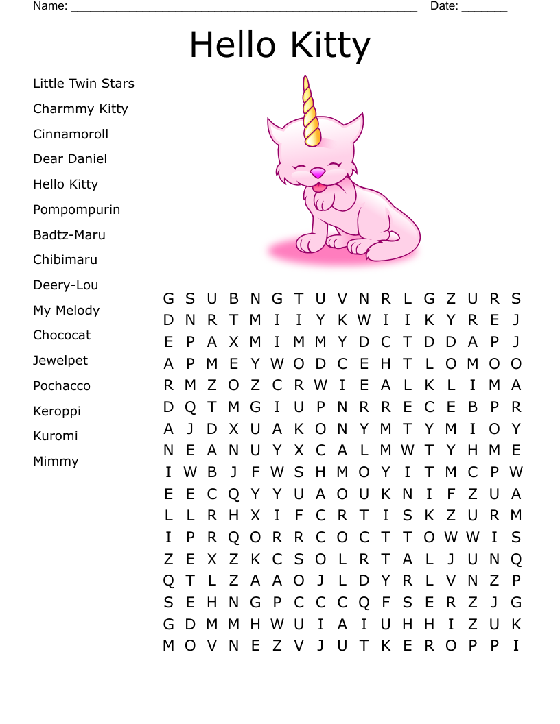 Hello Kitty Word Search Printable Free