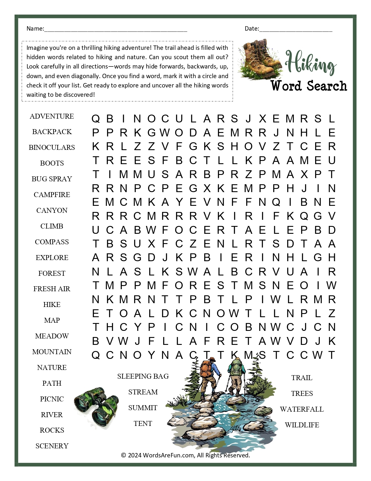 hiking word search