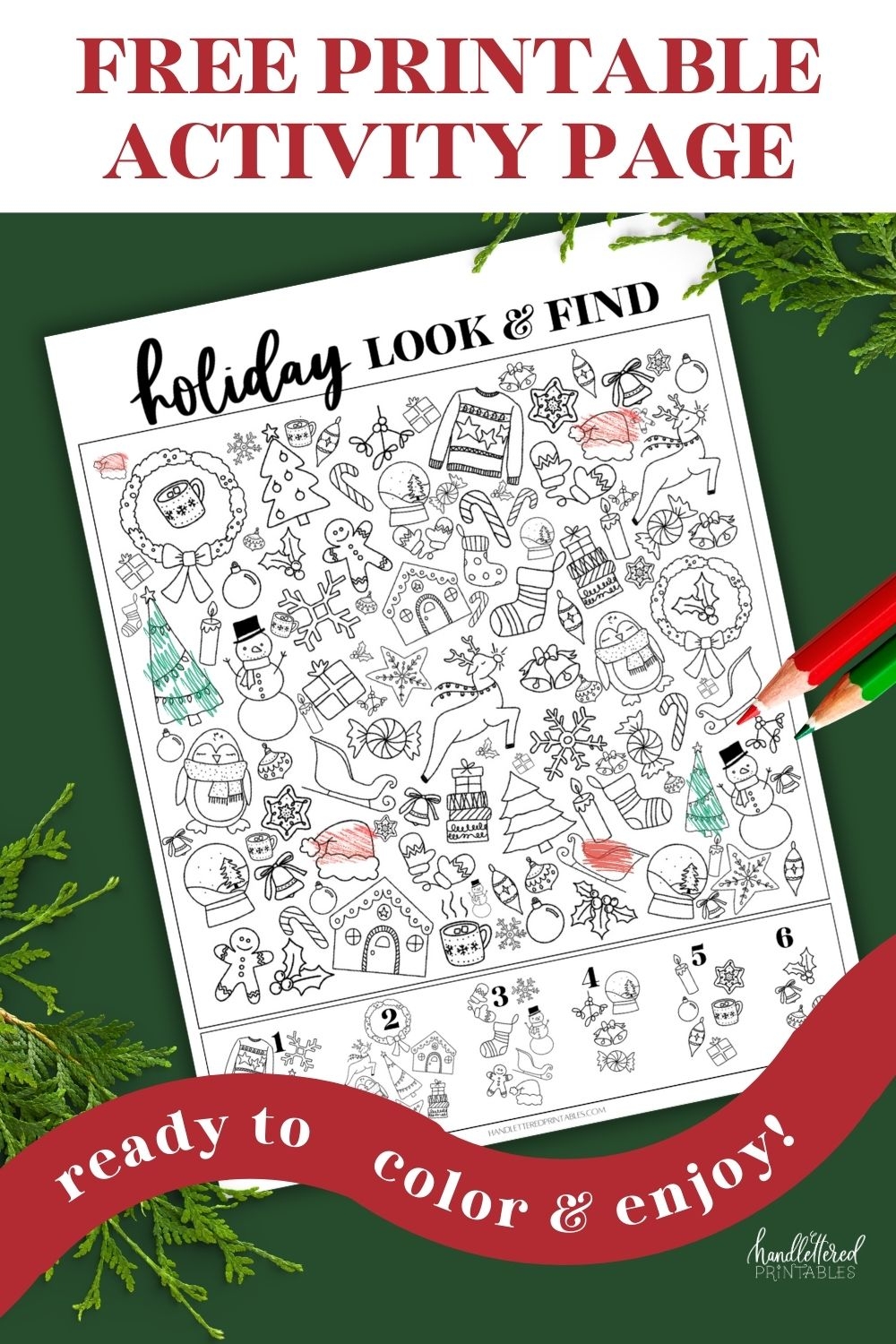 holiday look find find the hidden christmas objects printable hand lettered printables