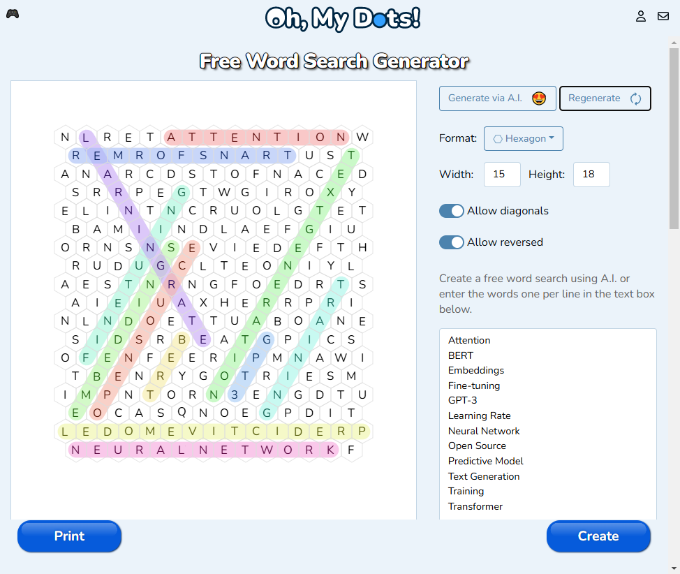 how to create a hexagonal word search game oh my dots