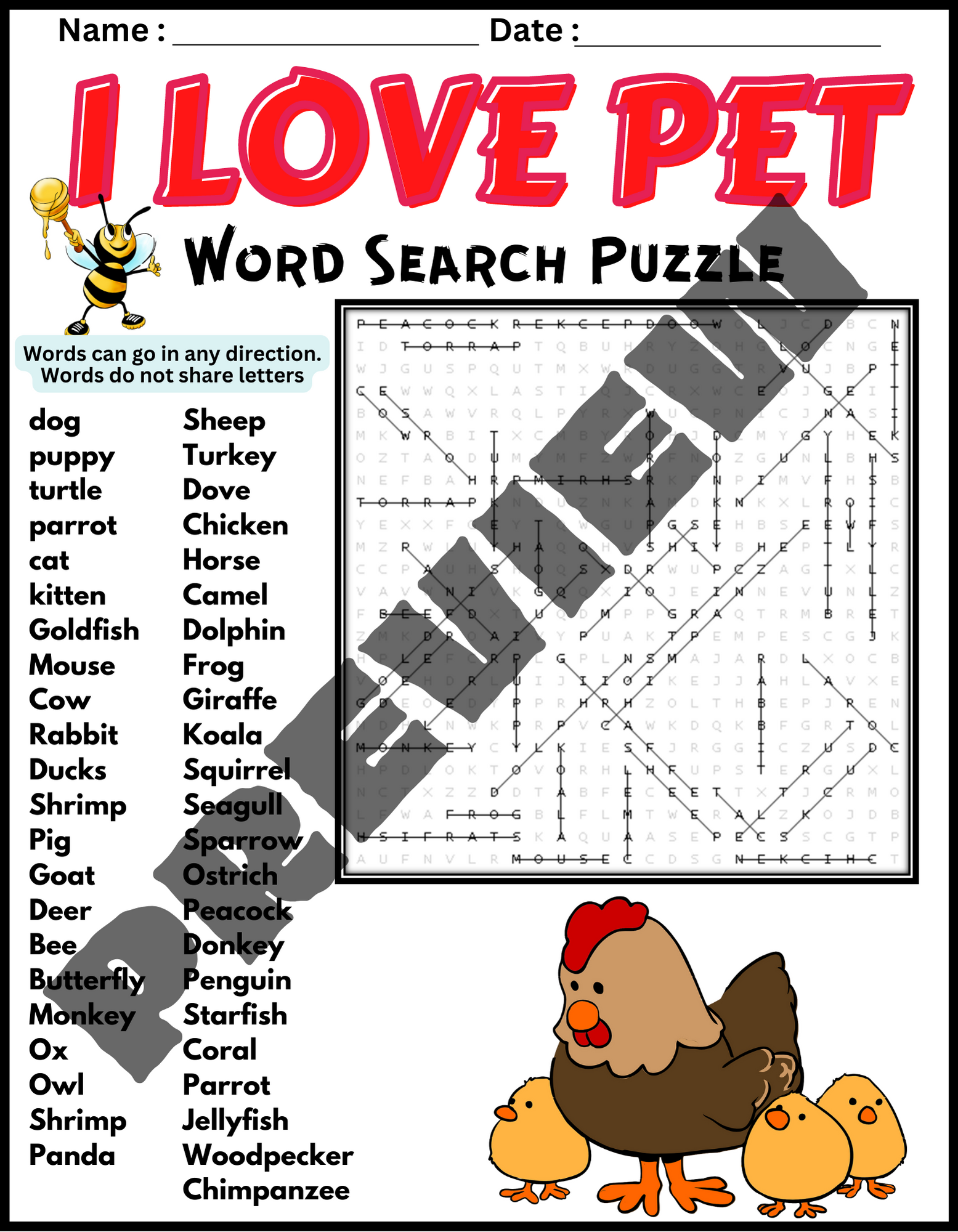I LOVE PET Word Search Puzzle Worksheet Activity Made By Teachers