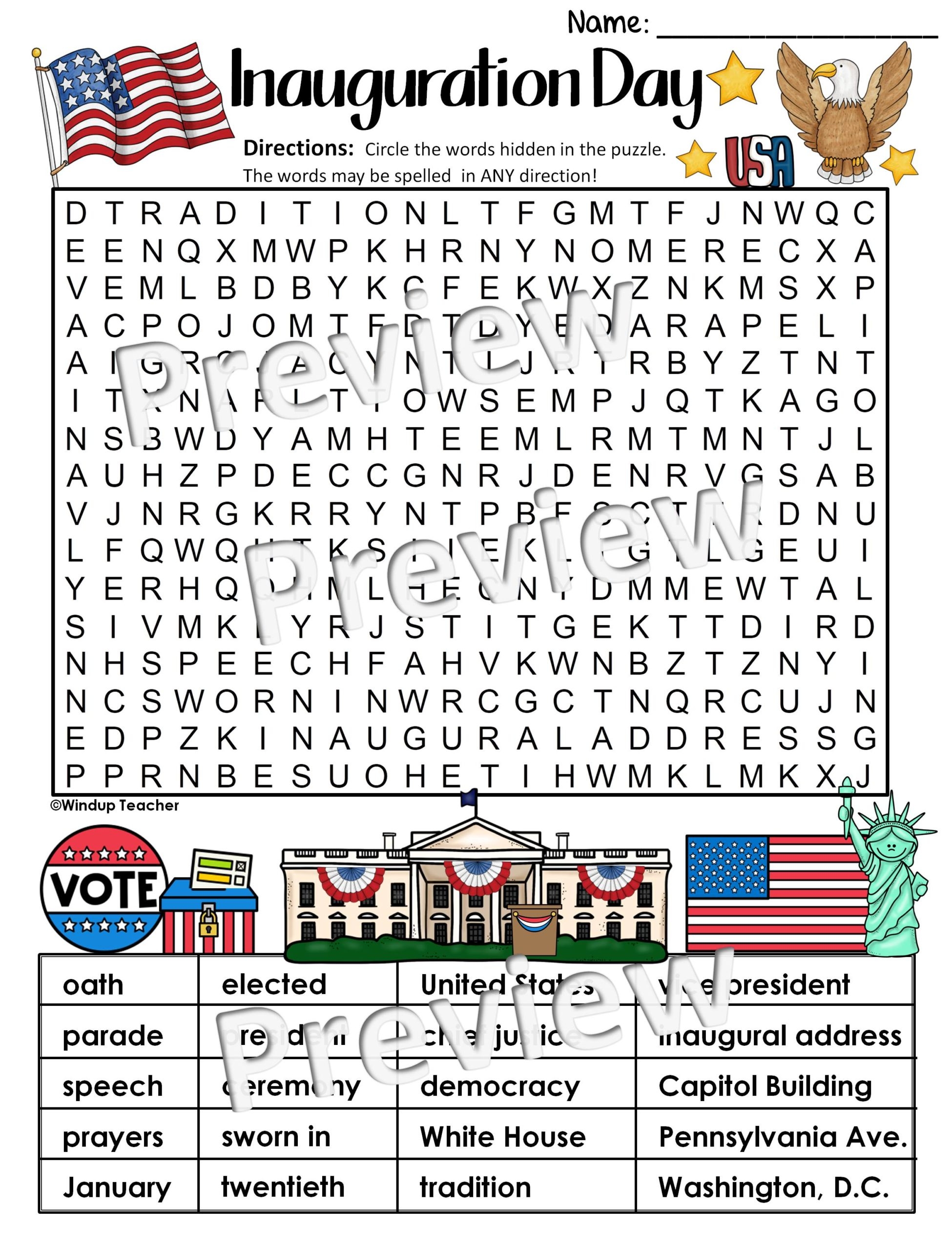 Inauguration Day Word Search HARD Puzzle Ready To Go Made By Teachers