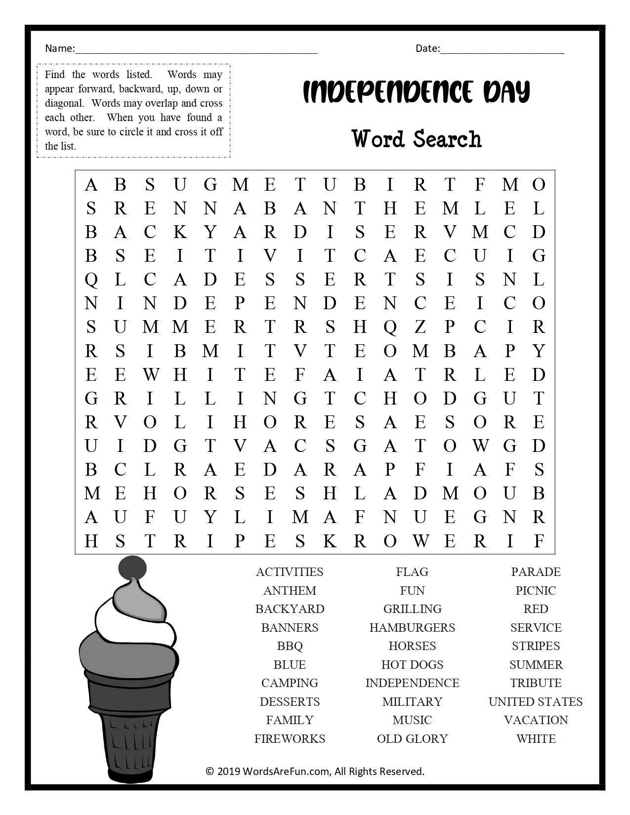 Independence Day 4th Of July Word Search Puzzle Printable For Kids PDF Download With Answer Key Payhip