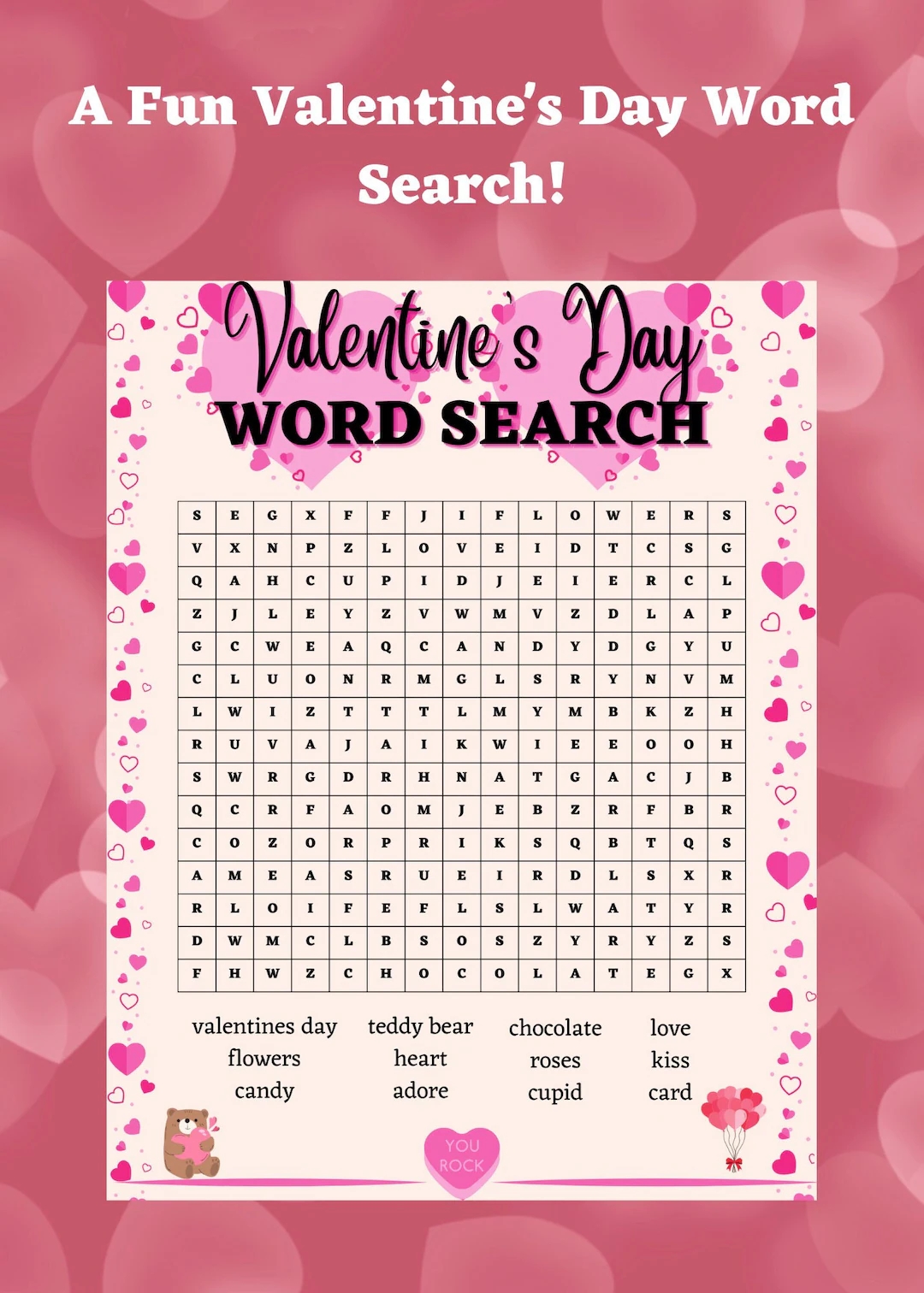 Instant Download Valentines Day Word Search Printable Editable Activity Classroom Party Children Heart Love Game Search School Activity 2023 Etsy
