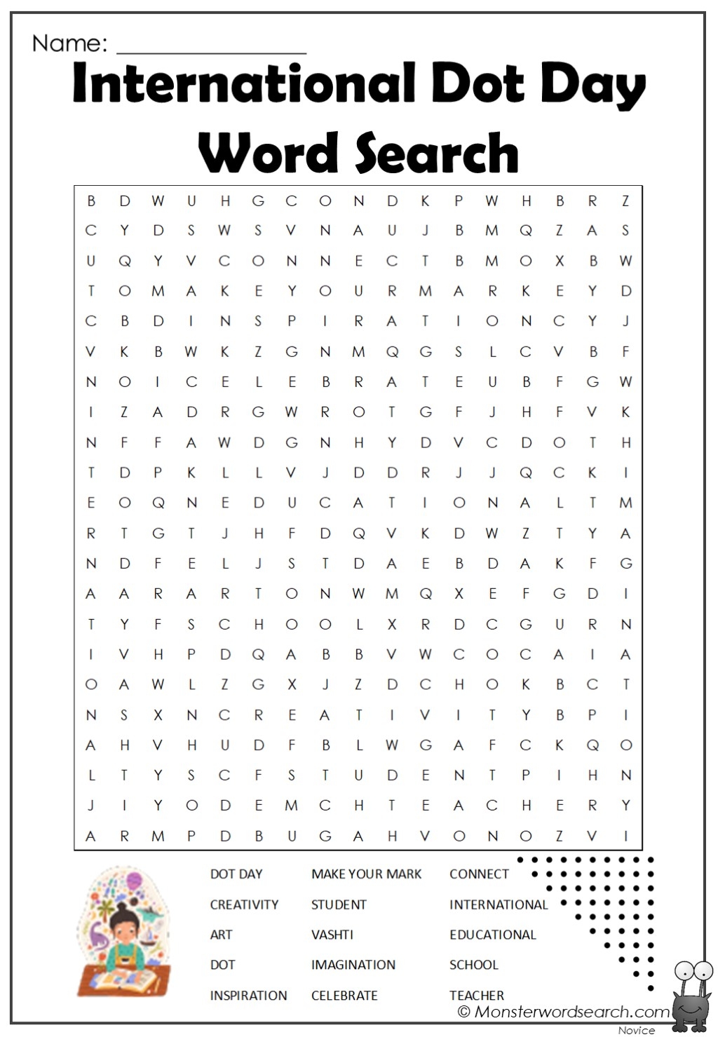 international dot day word search monster word search