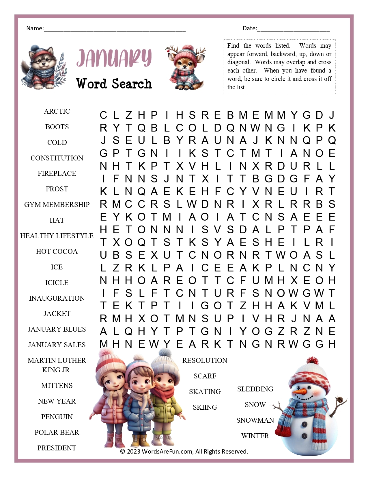 january word search