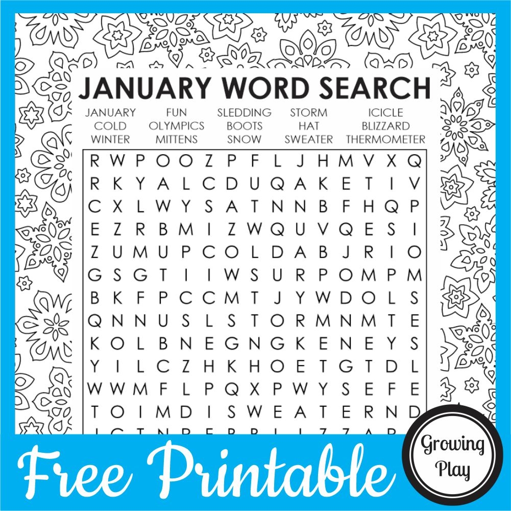 january word search free printable growing play