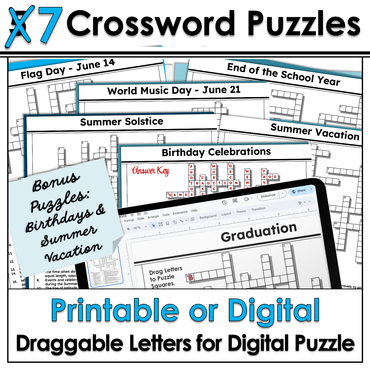 June Crossword Puzzles Word Search Middle High School Print Digital Classful
