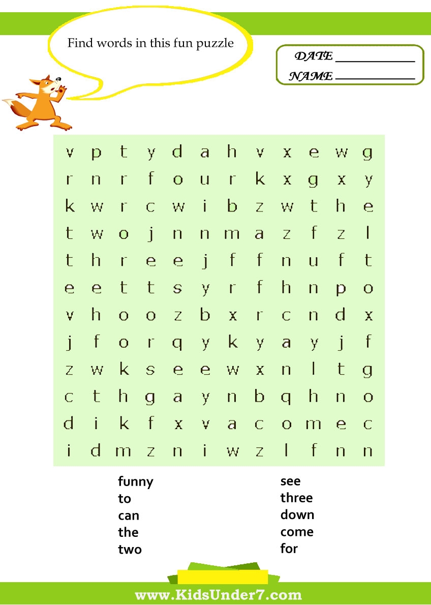 Kids Under 7 Word Search Puzzles Kids Under 7 Word Search Puzzles