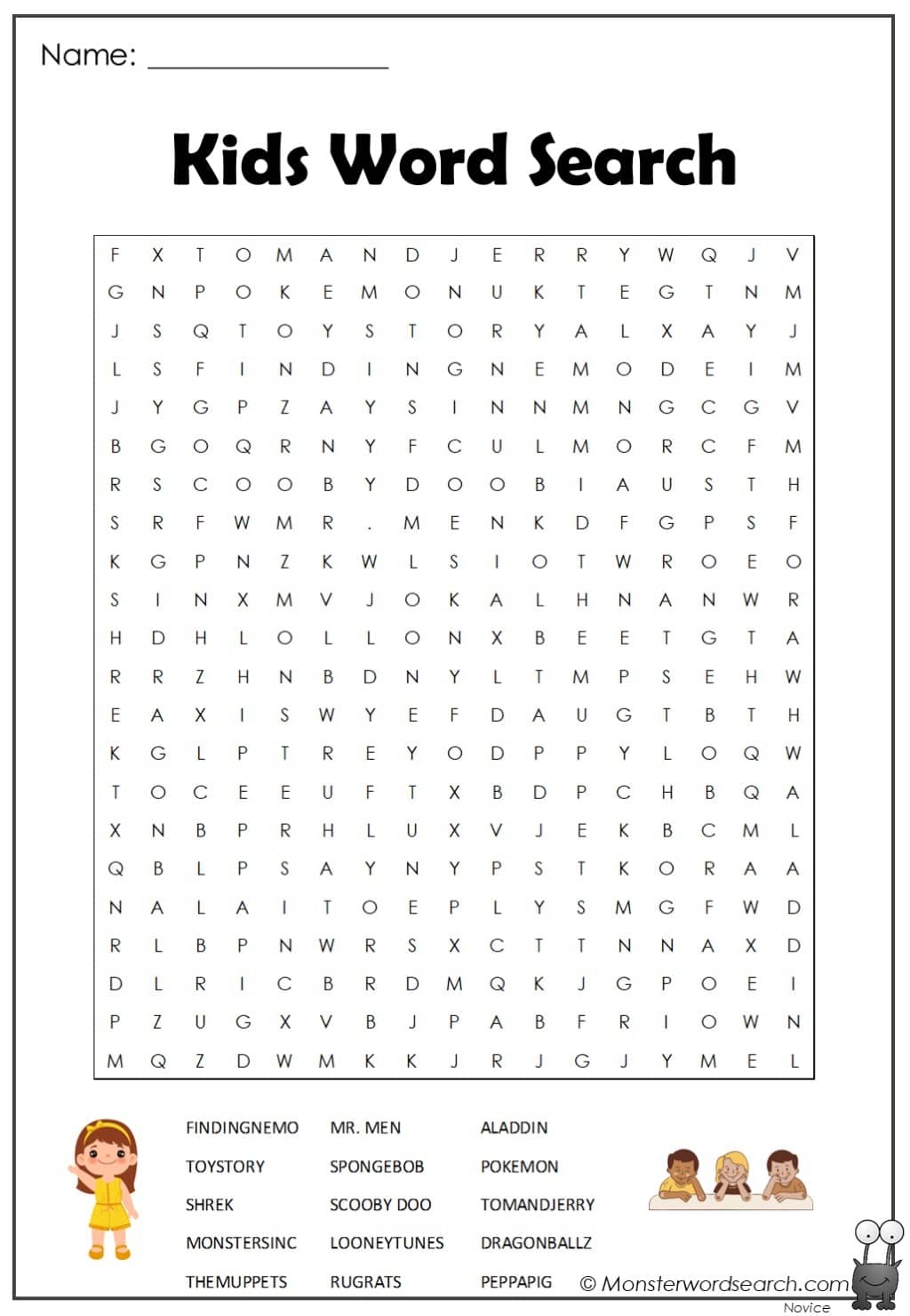 kids word search monster word search