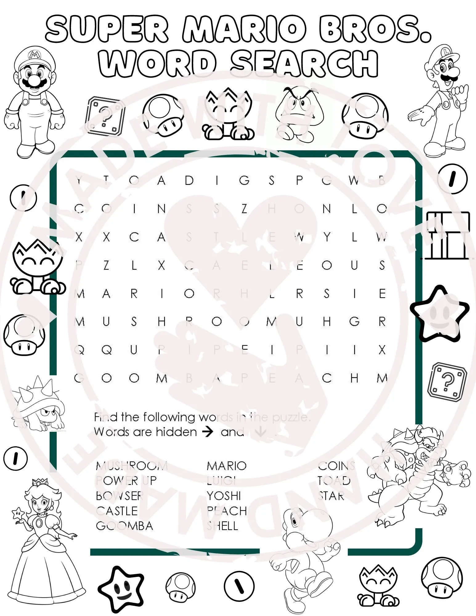 Kids Word Search SUPER MARIO BROS Theme Instant Download Etsy